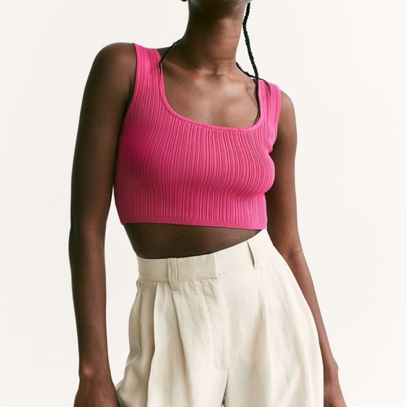 H&M pink ribbed crop top - Picture 1 of 6